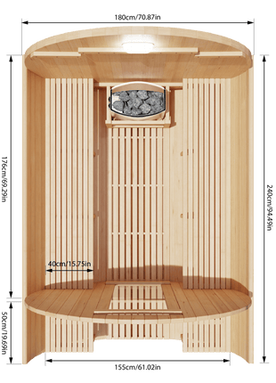 KOVE Outdoor Barrel Sauna – 5–6 Person Garden Sauna with 6kW Electric Heater
