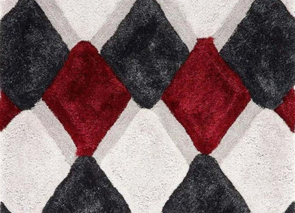 3D Red Geometric Shaggy Rug