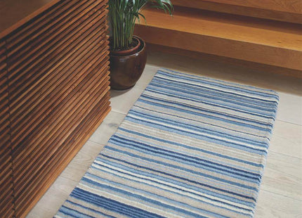 Fine Stripes Blue Wool Rug