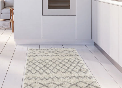 Moroccan Ivory Grey Shaggy Rug | 900