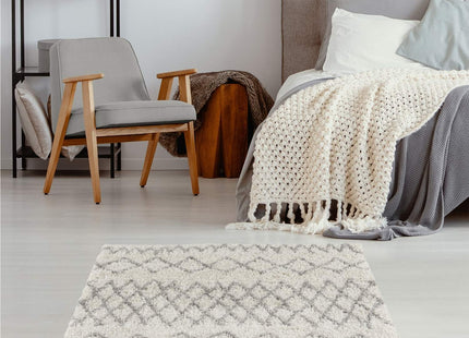 Moroccan Ivory Grey Shaggy Rug | 900
