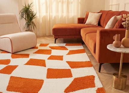 Joli Checkered Orange & White Rug