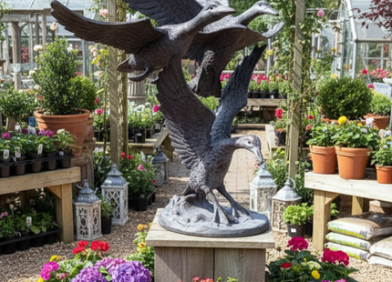 Three Flying Ducks Garden Sculpture – 104cm, Antique Bronze