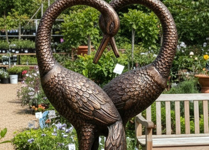 Pair of Love Cranes Garden Sculpture – 100cm, Antique Bronze