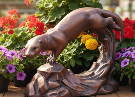 Jumping Otter Garden Sculpture – 50cm, Antique Bronze