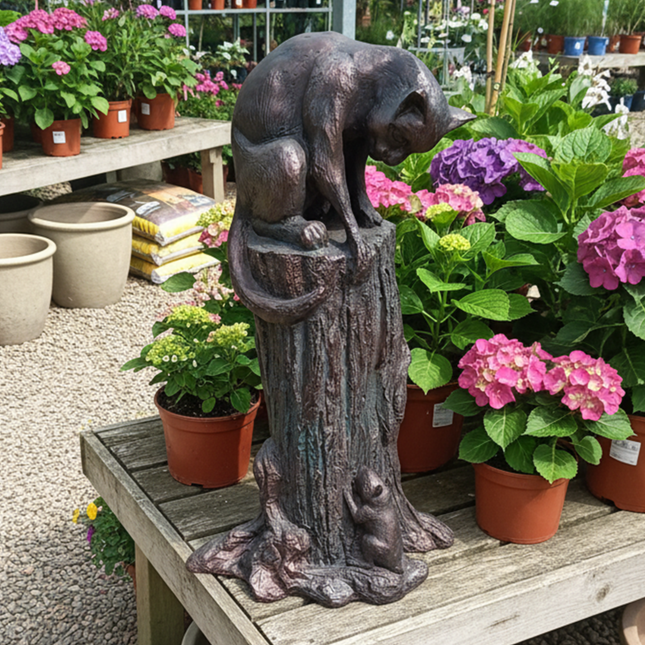 Cat and Mouse Garden Sculpture – 64cm, Antique Bronze