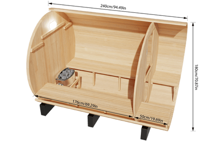 KOVE Outdoor Barrel Sauna – 5–6 Person Garden Sauna with 6kW Harvia Electric Heater