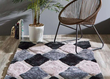 3D Grey Geometric Shaggy Rug
