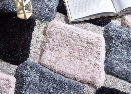 3D Grey Geometric Shaggy Rug