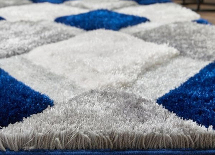 3D Navy Geometric Shaggy Rug