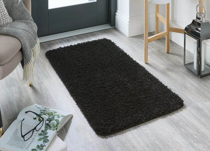 Washable Black Shaggy Rug