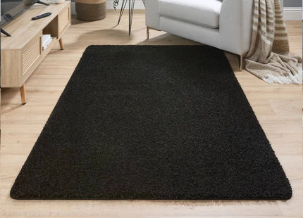 Washable Black Shaggy Rug