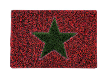 Christmas Star PVC Spaghetti Doormat - Red & Green Design