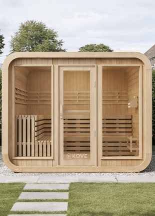 KOVE Cube Sauna 5–6 Person Outdoor Sauna – Premium Spruce Wood, 8kW Heater, Modern Cube Design