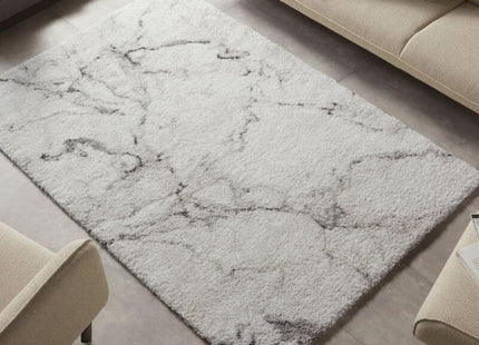 Deep-Pile Velour Abstract Rug Cream Colour