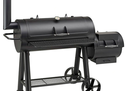 Atom Grills Everest XXL Charcoal BBQ & Smoker Grill with Side Fire Box & Storage Shelf – Black