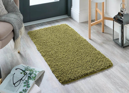 Washable Olive Green Shaggy Rug