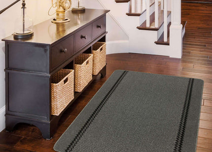 Washable Bordered Dark Grey Rug | 116D