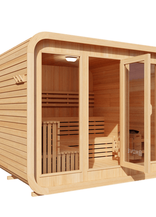 KOVE Cube Sauna 5–6 Person Outdoor Sauna – Premium Spruce Wood, 8kW Heater, Modern Cube Design