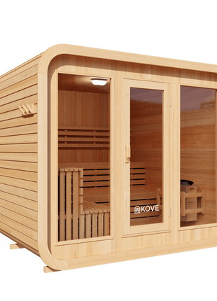 KOVE Cube Sauna 5–6 Person Outdoor Sauna – Premium Spruce Wood, 8kW Heater, Modern Cube Design