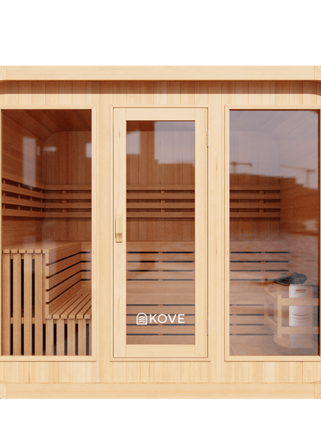 KOVE Cube Sauna 5–6 Person Outdoor Sauna – Premium Spruce Wood, 8kW Heater, Modern Cube Design