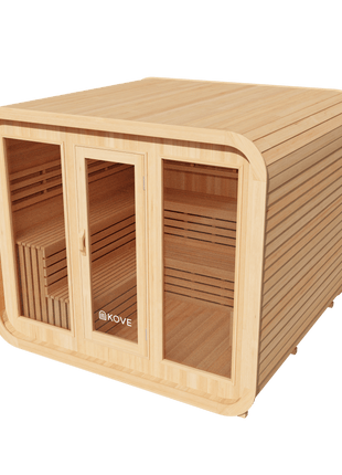 KOVE Cube Sauna 5–6 Person Outdoor Sauna – Premium Spruce Wood, 8kW Heater, Modern Cube Design