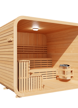 KOVE Cube Sauna 5–6 Person Outdoor Sauna – Premium Spruce Wood, 8kW Heater, Modern Cube Design