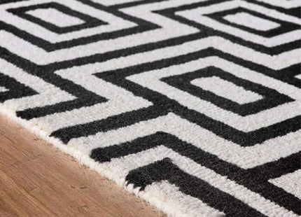 Wool Labyrinth Rug White and Black