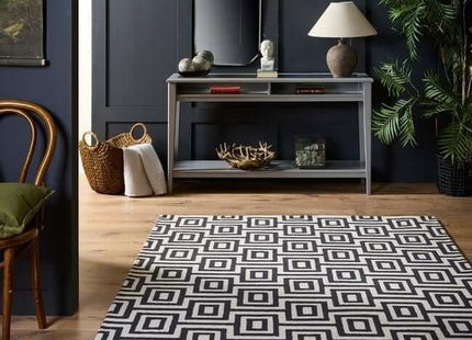 Wool Labyrinth Rug White and Black