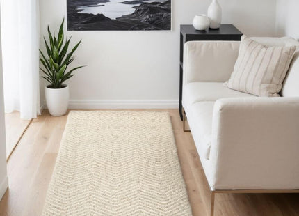 Majoli Natural White Herringbone Wool & Jute Rug