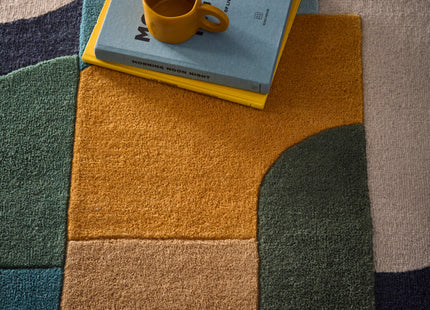 Retro Deco Blue Wool Rug