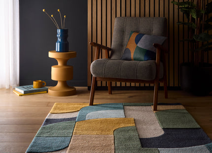 Retro Deco Blue Wool Rug