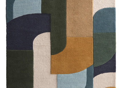 Retro Deco Blue Wool Rug