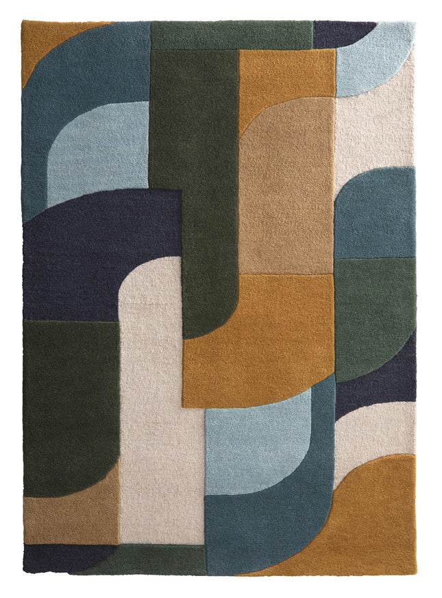 Retro Deco Blue Wool Rug