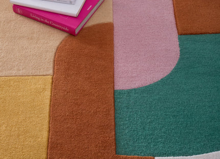 Retro Deco Pink Wool Rug