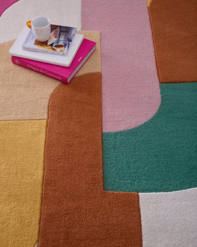 Retro Deco Pink Wool Rug
