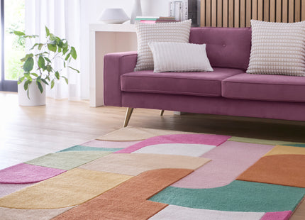 Retro Deco Pink Wool Rug