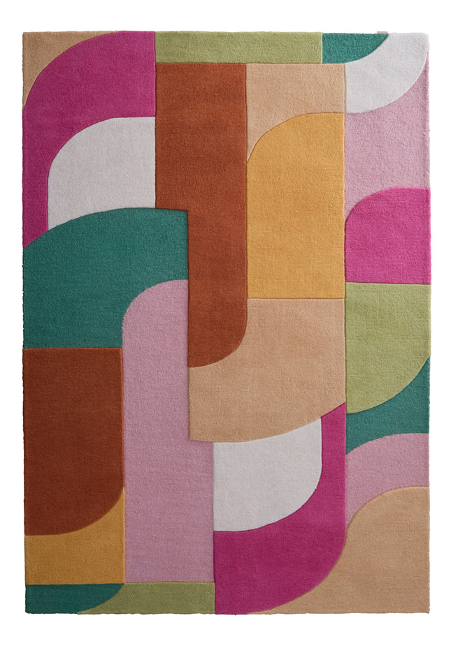 Retro Deco Pink Wool Rug