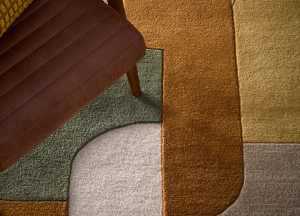 Retro Deco Tan Wool Rug