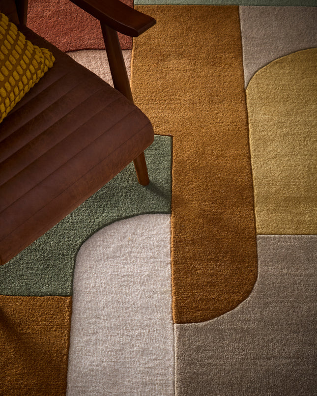 Retro Deco Tan Wool Rug