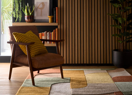 Retro Deco Tan Wool Rug