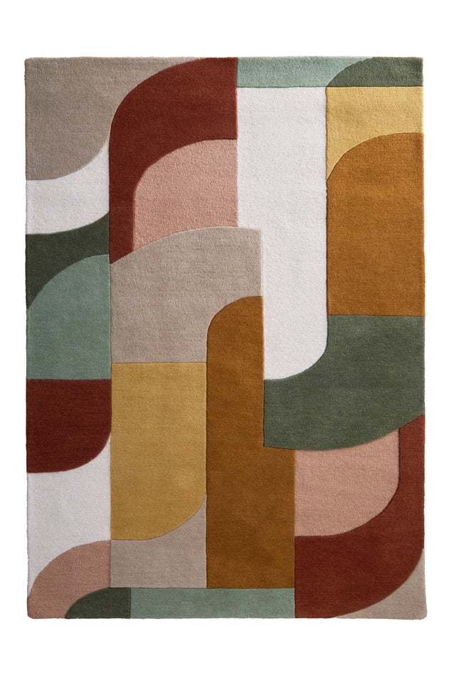 Retro Deco Tan Wool Rug