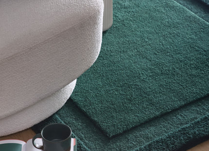 Stacked Border Dark Green Wool Rug