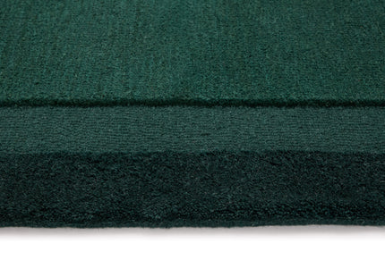 Stacked Border Dark Green Wool Rug