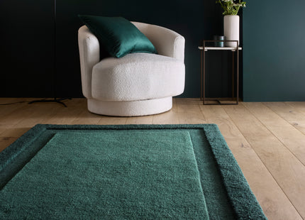 Stacked Border Dark Green Wool Rug