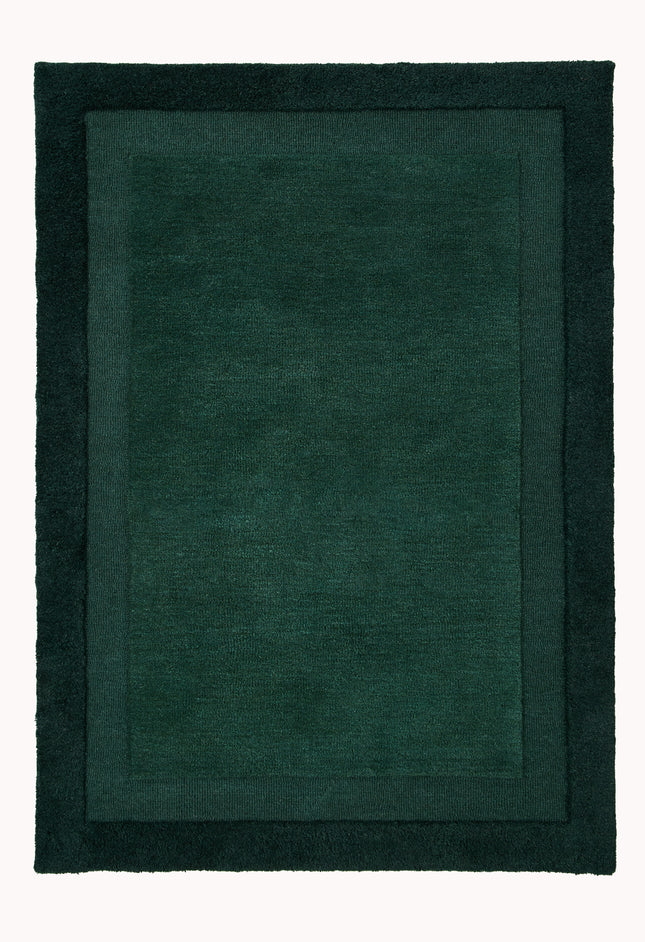 Stacked Border Dark Green Wool Rug