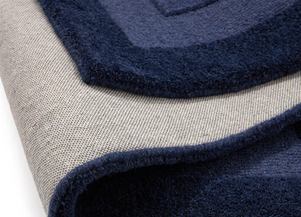 Stacked Border Evening Blue Wool Rug