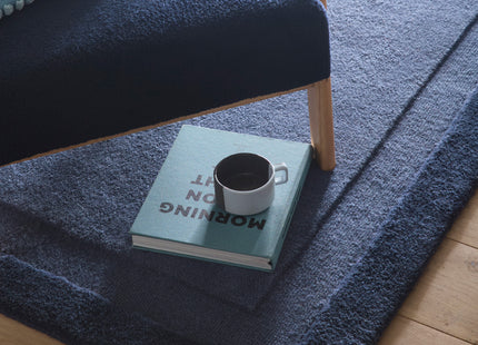 Stacked Border Evening Blue Wool Rug