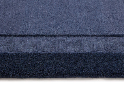 Stacked Border Evening Blue Wool Rug