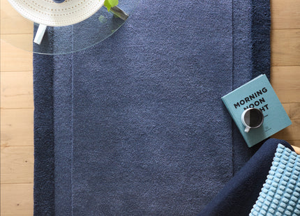 Stacked Border Evening Blue Wool Rug
